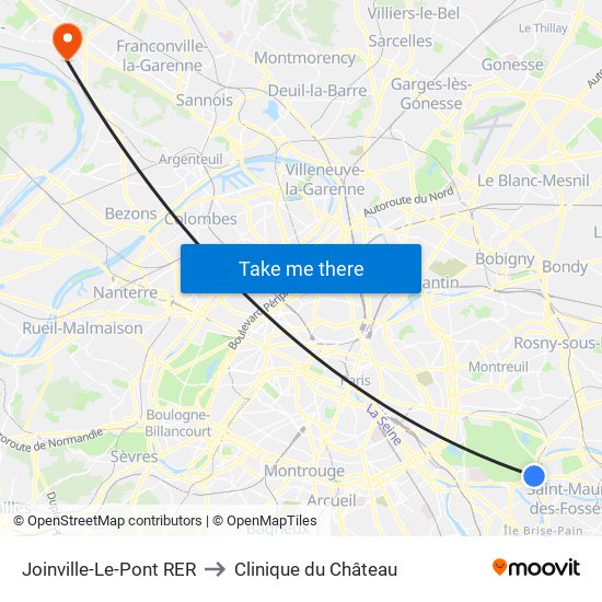 Joinville-Le-Pont RER to Clinique du Château map