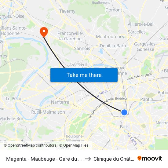 Magenta - Maubeuge - Gare du Nord to Clinique du Château map