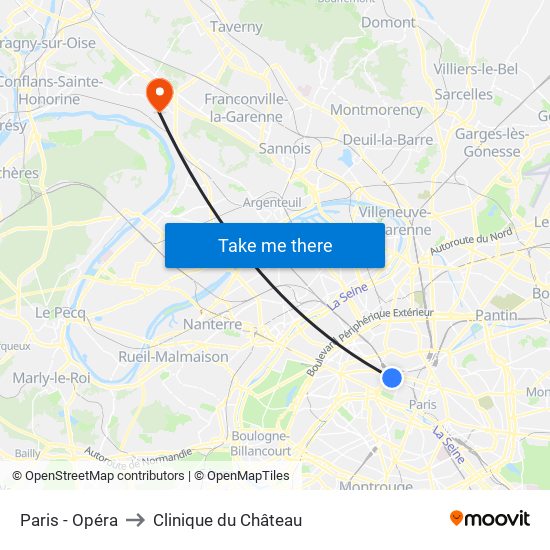 Paris - Opéra to Clinique du Château map