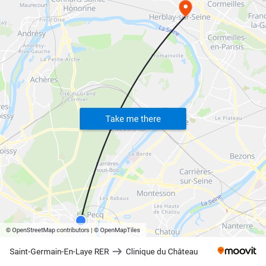 Saint-Germain-En-Laye RER to Clinique du Château map