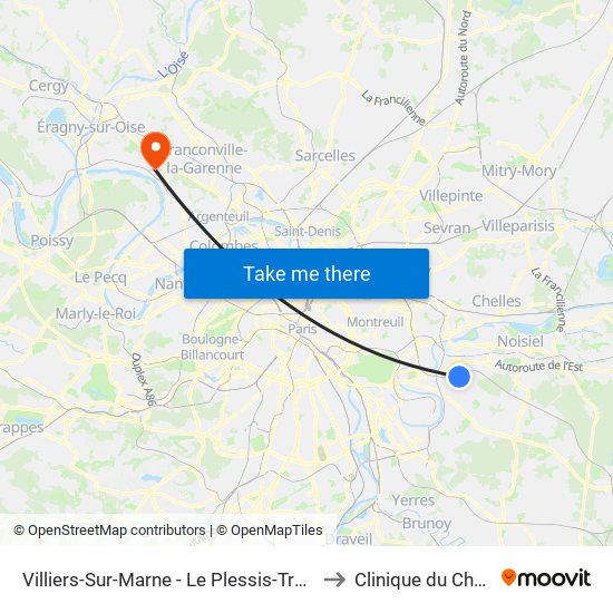 Villiers-Sur-Marne - Le Plessis-Trévise RER to Clinique du Château map