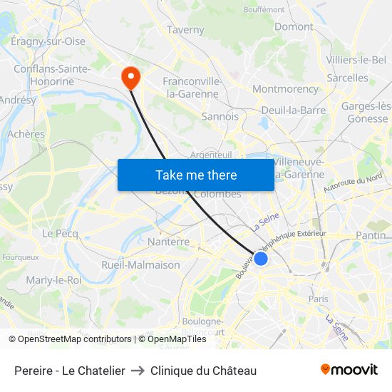 Pereire - Le Chatelier to Clinique du Château map