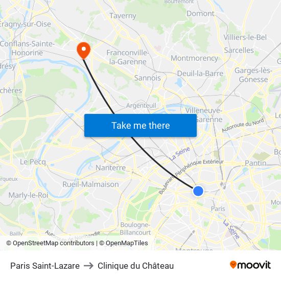 Paris Saint-Lazare to Clinique du Château map