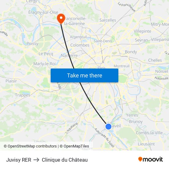 Juvisy RER to Clinique du Château map
