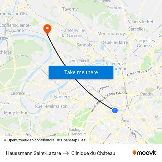 Haussmann Saint-Lazare to Clinique du Château map