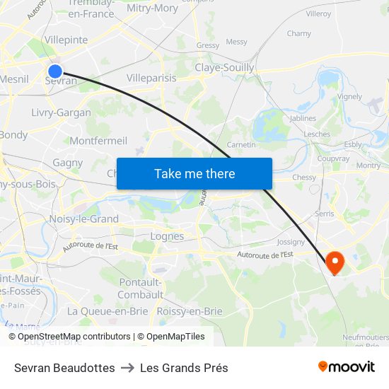Sevran Beaudottes to Les Grands Prés map