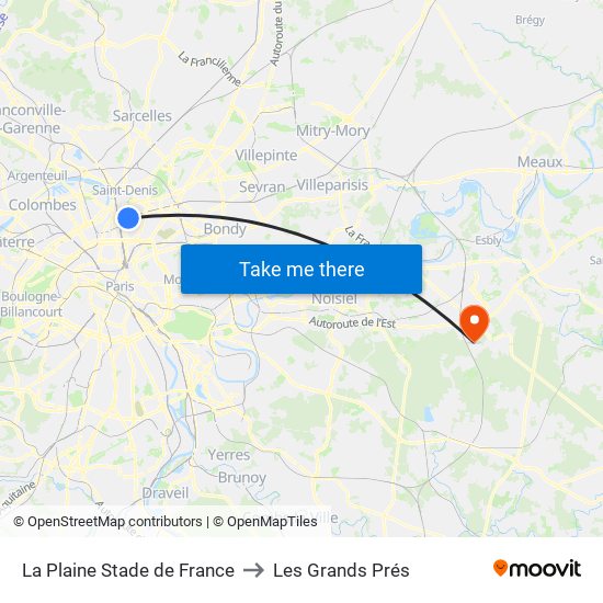 La Plaine Stade de France to Les Grands Prés map
