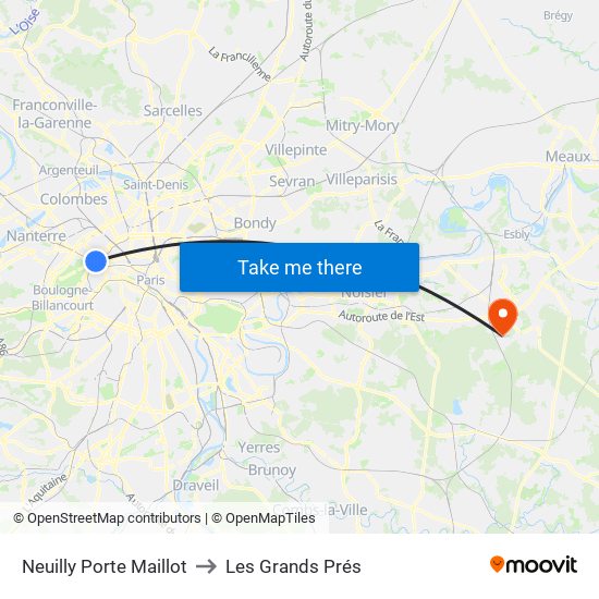Neuilly Porte Maillot to Les Grands Prés map