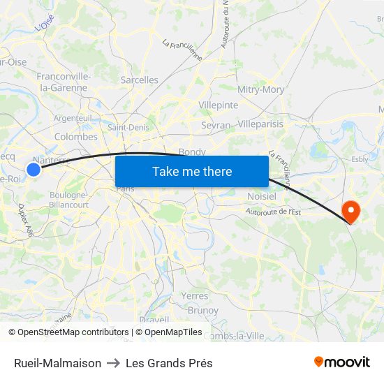 Rueil-Malmaison to Les Grands Prés map