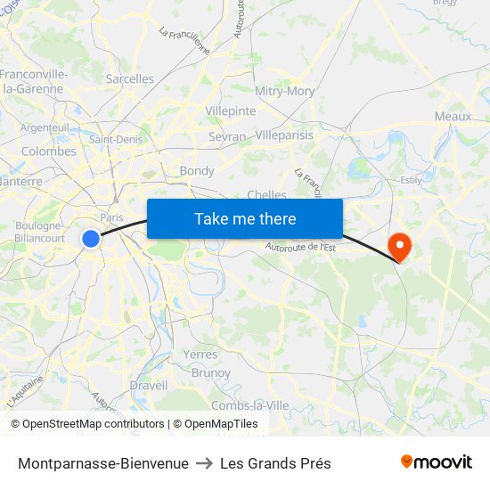 Montparnasse-Bienvenue to Les Grands Prés map