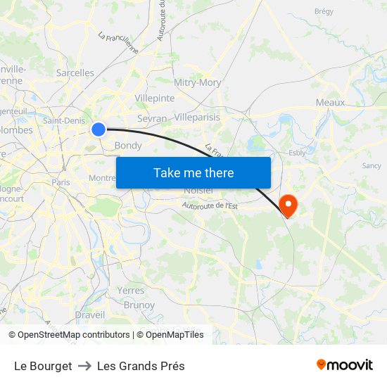 Le Bourget to Les Grands Prés map
