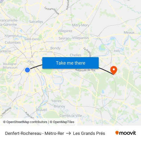 Denfert-Rochereau - Métro-Rer to Les Grands Prés map