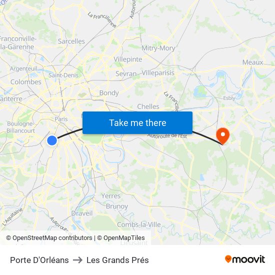 Porte D'Orléans to Les Grands Prés map
