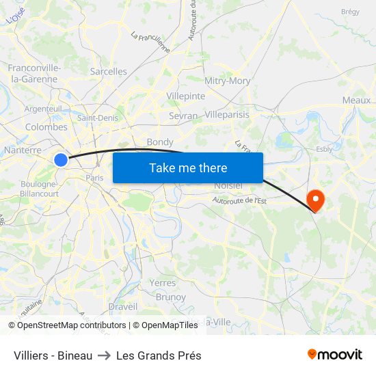 Villiers - Bineau to Les Grands Prés map
