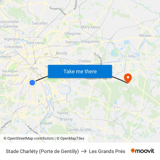 Stade Charléty (Porte de Gentilly) to Les Grands Prés map