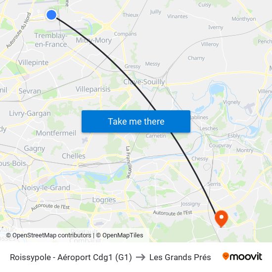 Roissypole - Aéroport Cdg1 (G1) to Les Grands Prés map