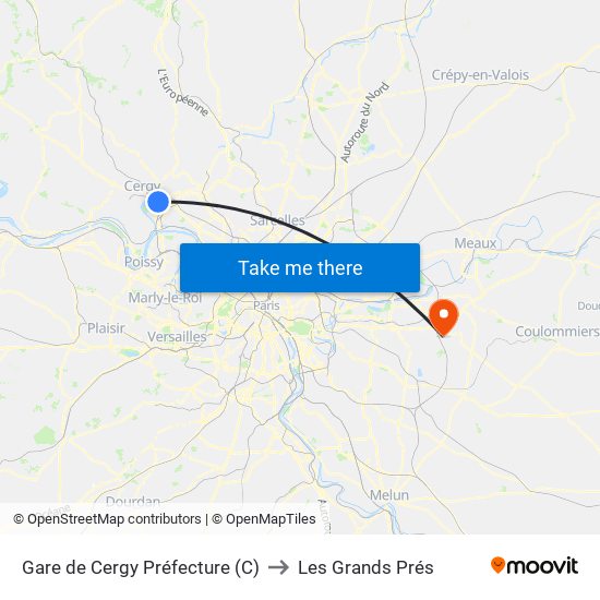 Gare de Cergy Préfecture (C) to Les Grands Prés map