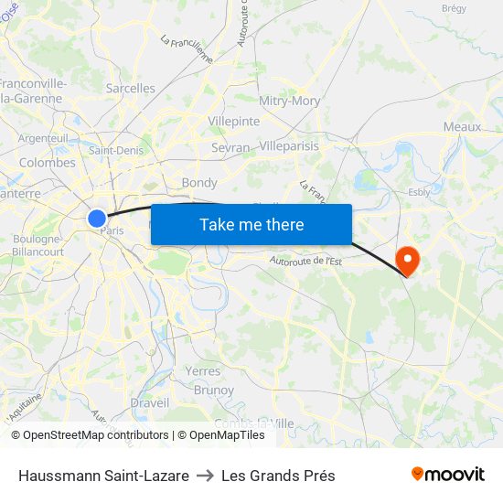 Haussmann Saint-Lazare to Les Grands Prés map