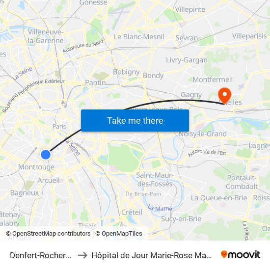 Denfert-Rochereau to Hôpital de Jour Marie-Rose Mamelet map