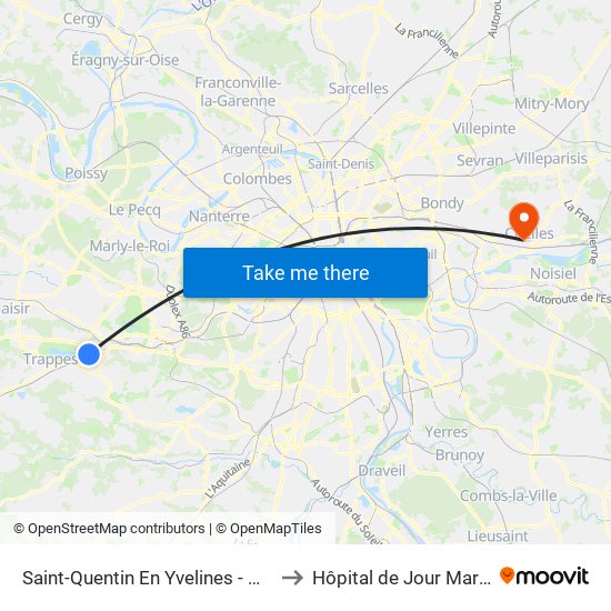 Saint-Quentin En Yvelines - Montigny-Le-Bretonneux to Hôpital de Jour Marie-Rose Mamelet map