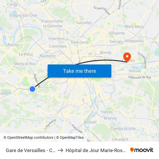 Gare de Versailles - Chantiers to Hôpital de Jour Marie-Rose Mamelet map