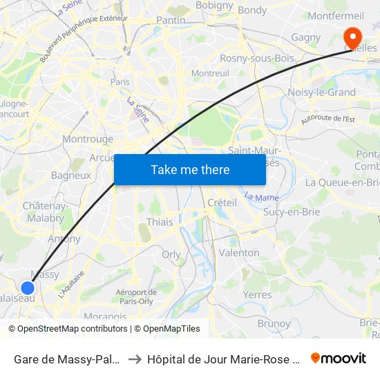 Gare de Massy-Palaiseau to Hôpital de Jour Marie-Rose Mamelet map