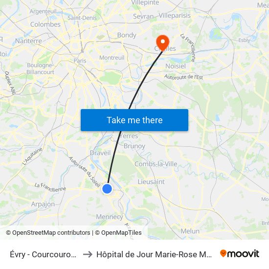 Évry - Courcouronnes to Hôpital de Jour Marie-Rose Mamelet map