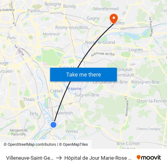 Villeneuve-Saint-Georges to Hôpital de Jour Marie-Rose Mamelet map