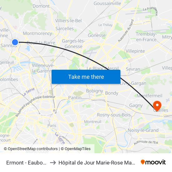 Ermont - Eaubonne to Hôpital de Jour Marie-Rose Mamelet map