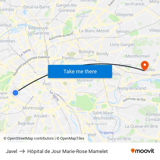 Javel to Hôpital de Jour Marie-Rose Mamelet map