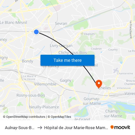 Aulnay-Sous-Bois to Hôpital de Jour Marie-Rose Mamelet map