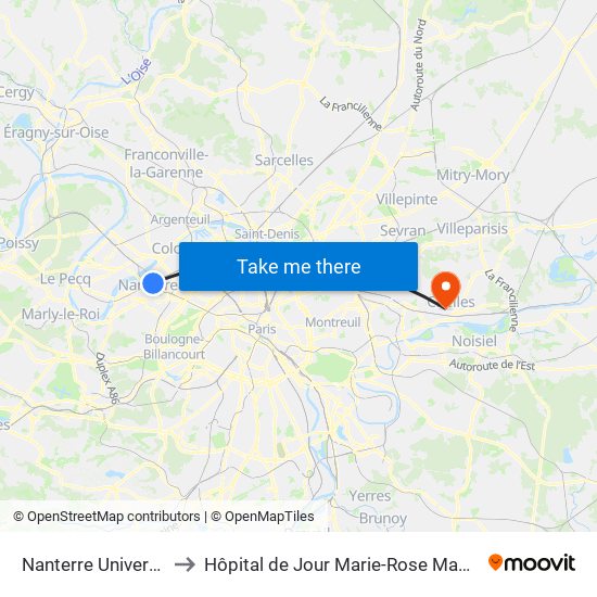 Nanterre Université to Hôpital de Jour Marie-Rose Mamelet map
