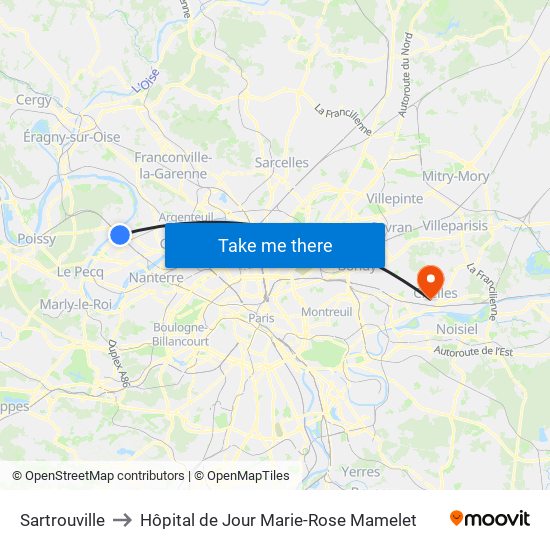 Sartrouville to Hôpital de Jour Marie-Rose Mamelet map