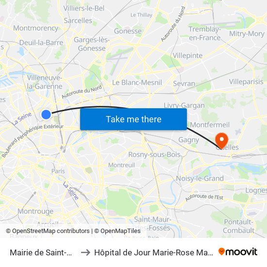 Mairie de Saint-Ouen to Hôpital de Jour Marie-Rose Mamelet map