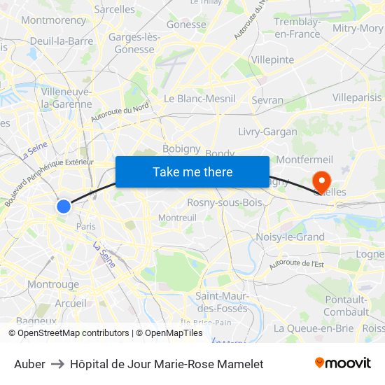 Auber to Hôpital de Jour Marie-Rose Mamelet map