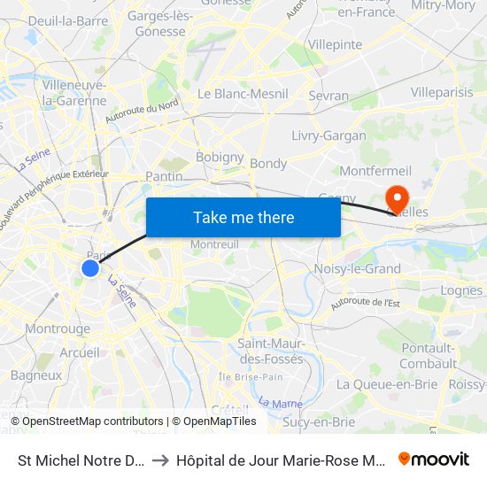 St Michel Notre Dame to Hôpital de Jour Marie-Rose Mamelet map