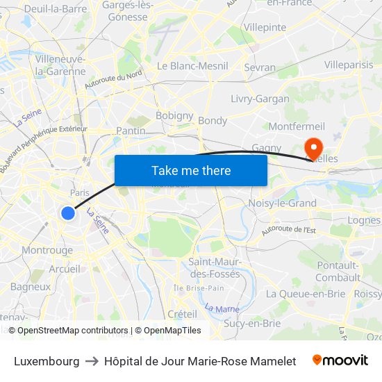Luxembourg to Hôpital de Jour Marie-Rose Mamelet map