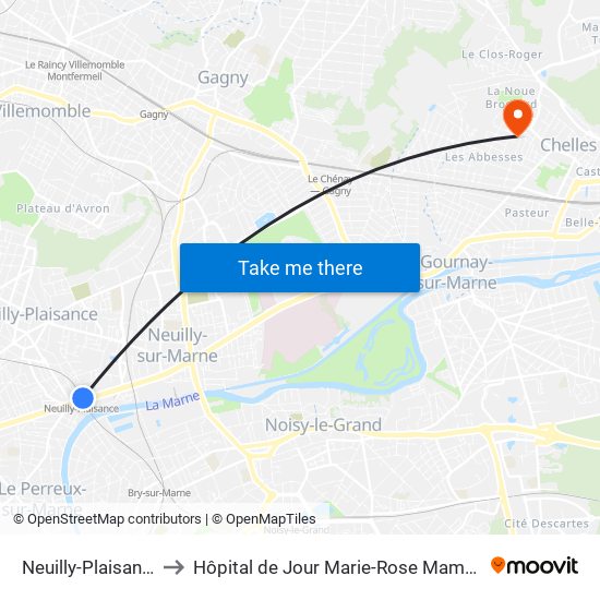 Neuilly-Plaisance to Hôpital de Jour Marie-Rose Mamelet map