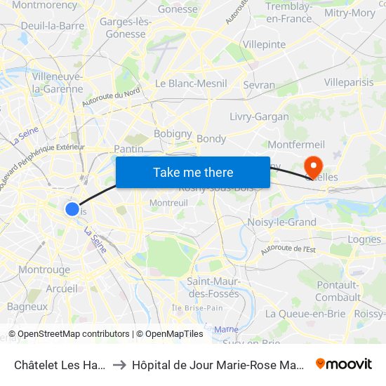 Châtelet Les Halles to Hôpital de Jour Marie-Rose Mamelet map