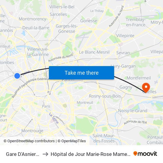 Gare D'Asnieres to Hôpital de Jour Marie-Rose Mamelet map
