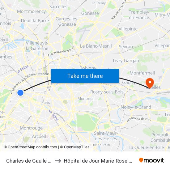 Charles de Gaulle Etoile to Hôpital de Jour Marie-Rose Mamelet map
