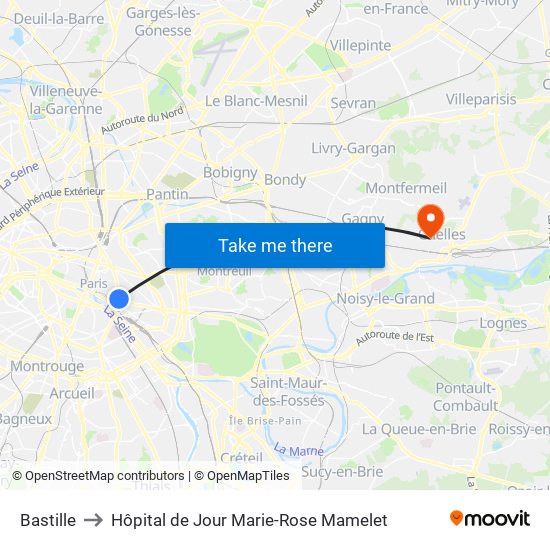 Bastille to Hôpital de Jour Marie-Rose Mamelet map