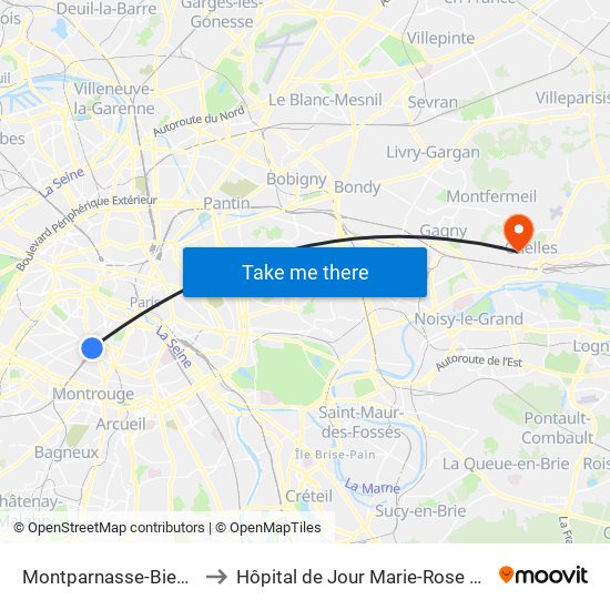 Montparnasse-Bienvenue to Hôpital de Jour Marie-Rose Mamelet map