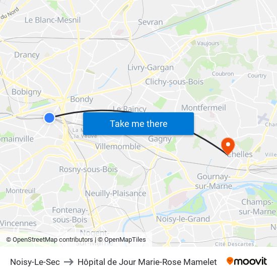 Noisy-Le-Sec to Hôpital de Jour Marie-Rose Mamelet map
