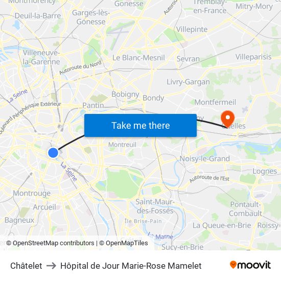 Châtelet to Hôpital de Jour Marie-Rose Mamelet map