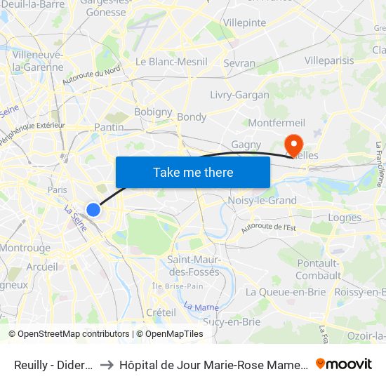 Reuilly - Diderot to Hôpital de Jour Marie-Rose Mamelet map