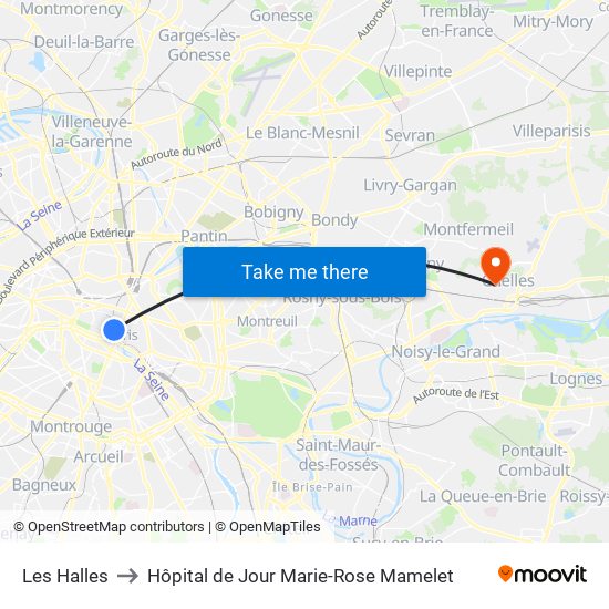 Les Halles to Hôpital de Jour Marie-Rose Mamelet map