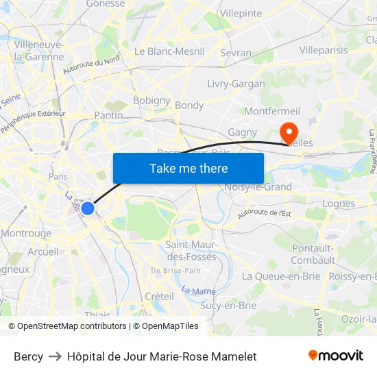 Bercy to Hôpital de Jour Marie-Rose Mamelet map