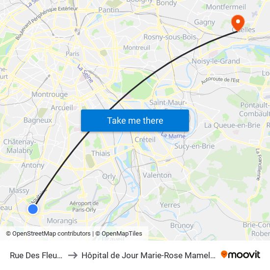 Rue Des Fleurs to Hôpital de Jour Marie-Rose Mamelet map
