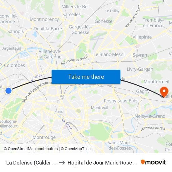 La Défense (Calder - Miro) to Hôpital de Jour Marie-Rose Mamelet map